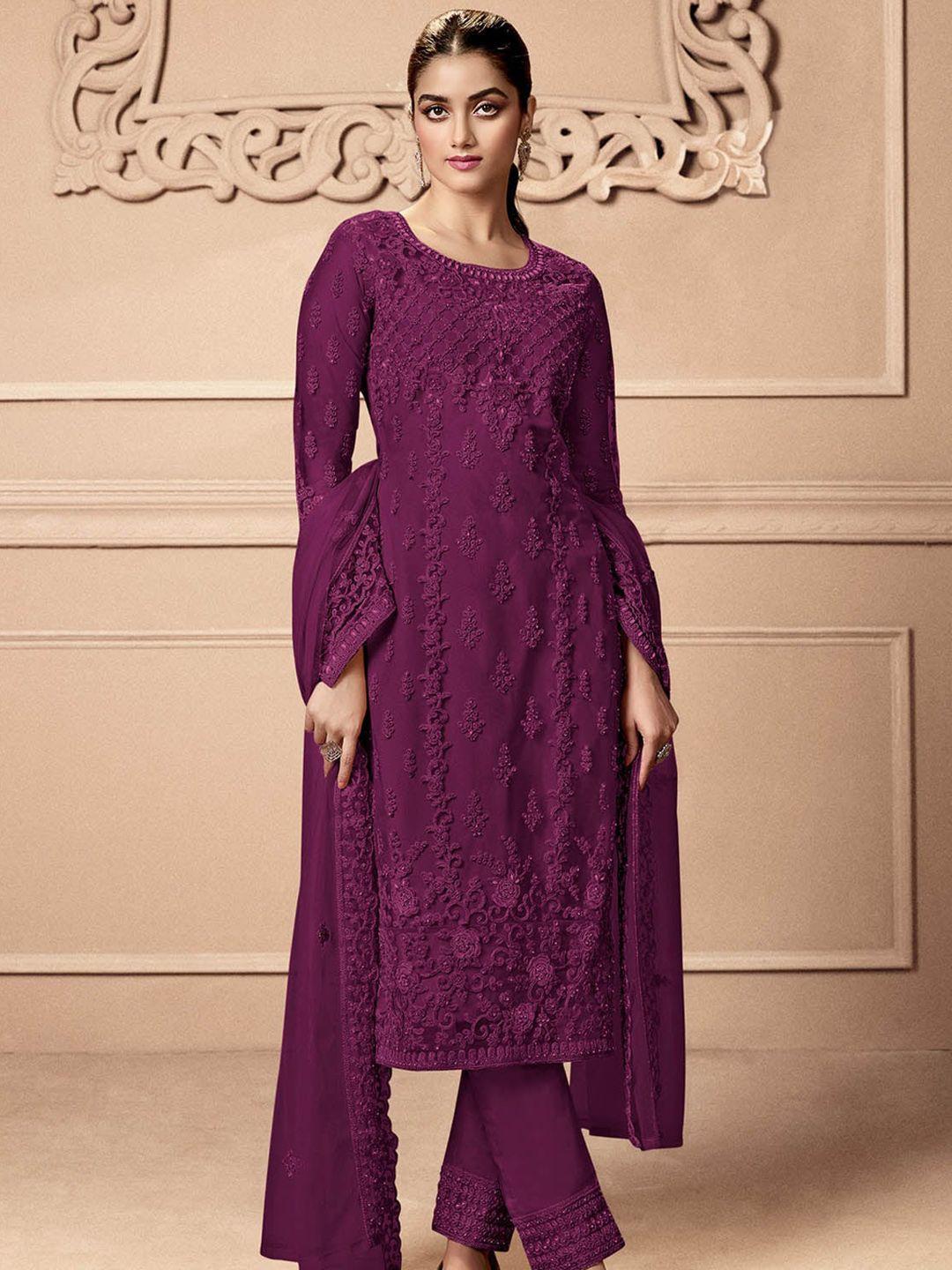 odette ethnic motifs embroidered semi-stitched dress material
