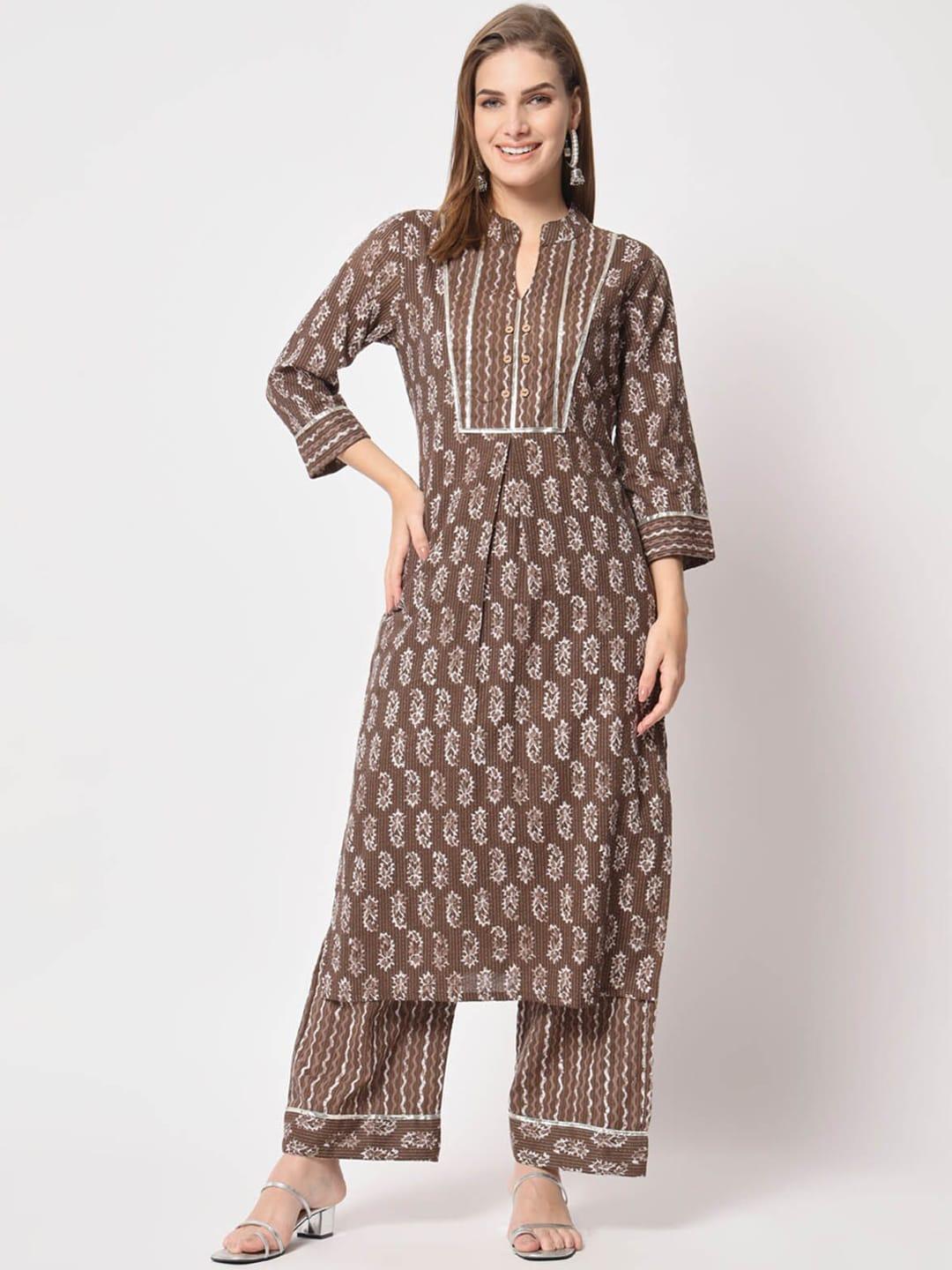 odette ethnic motifs printed regular pure cotton kurta with trousers