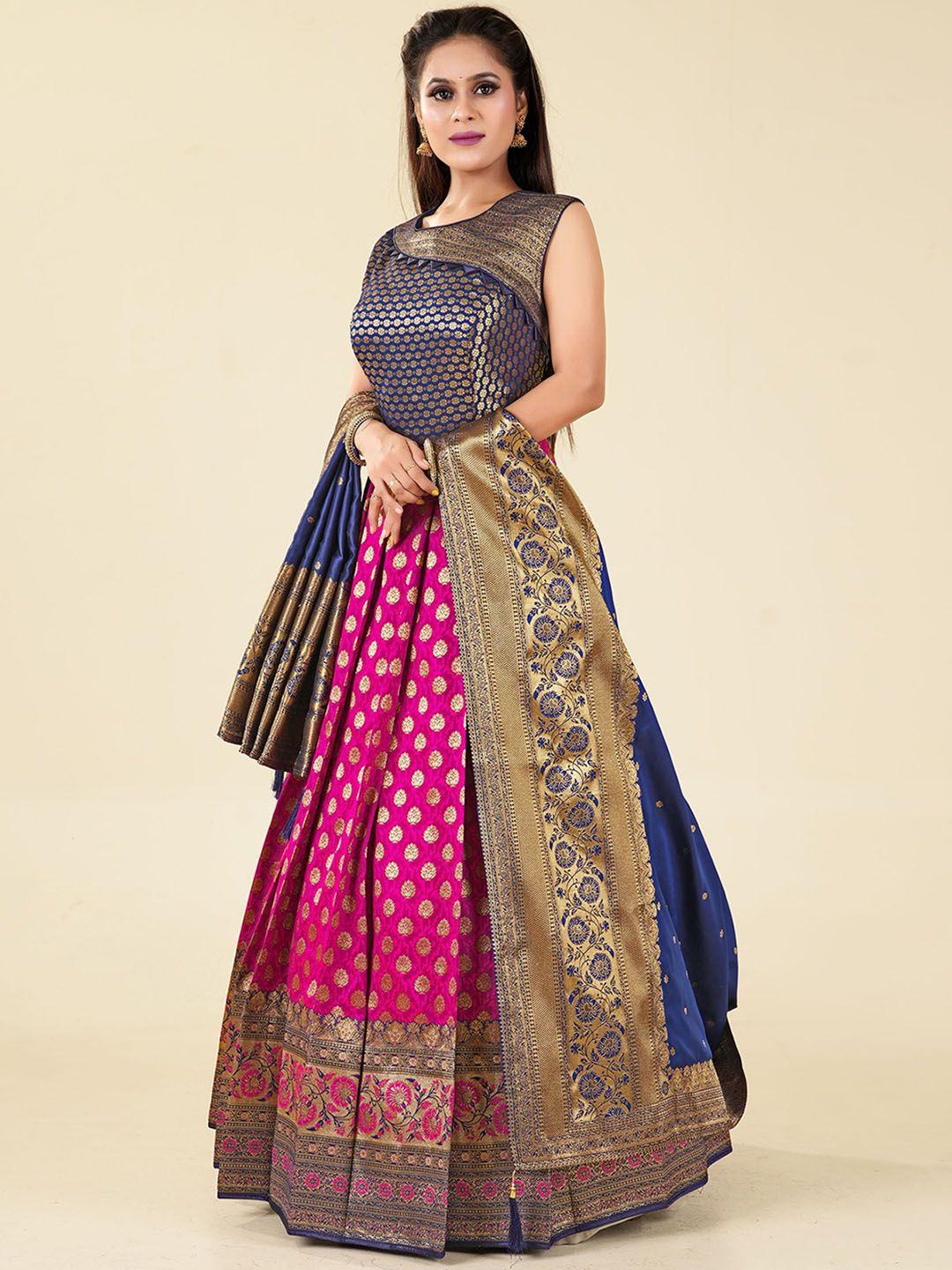 odette ethnic woven design pleated silk ethnic gown with dupatta