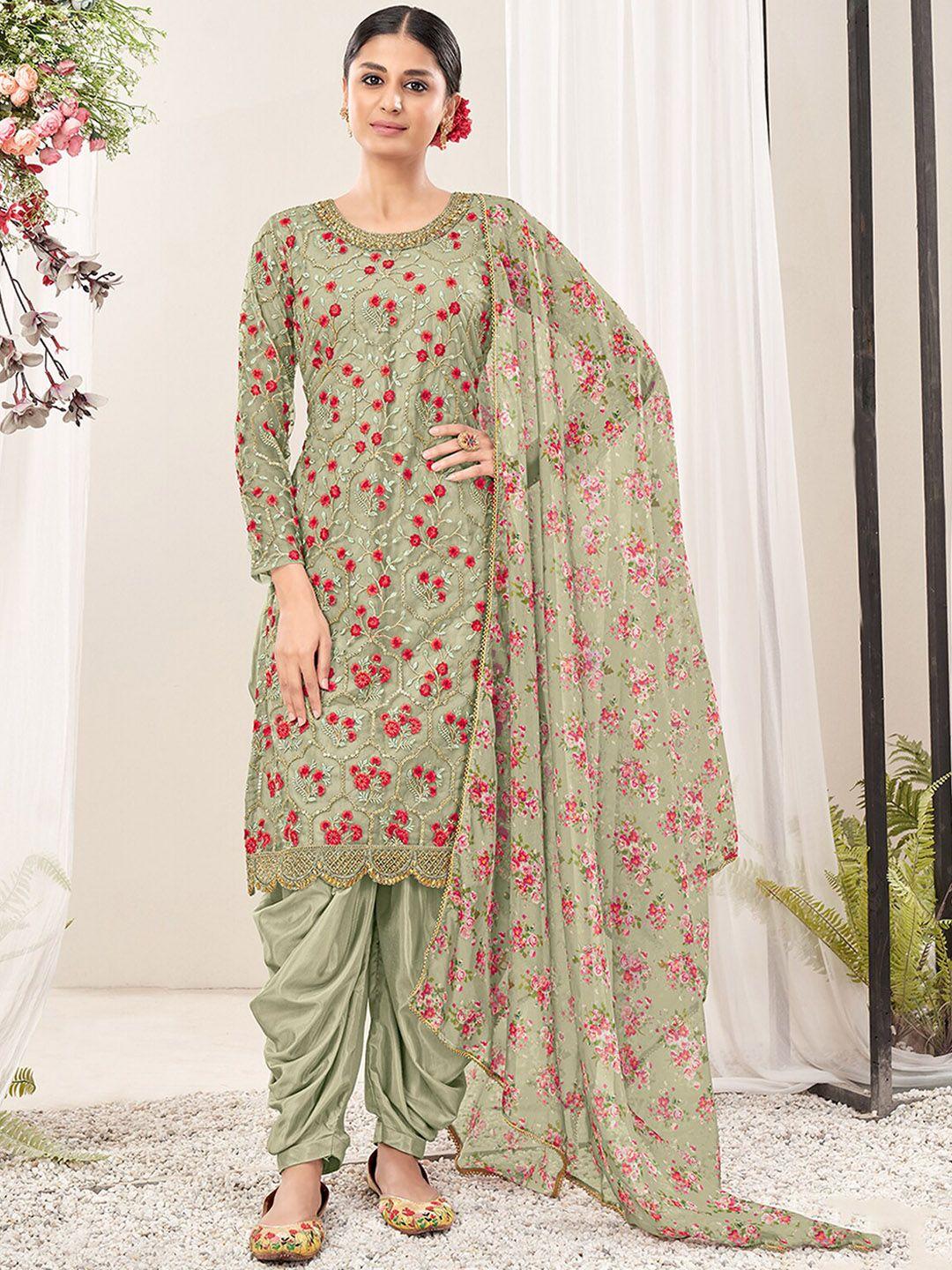 odette floral embroidered kurta with patiala & dupatta
