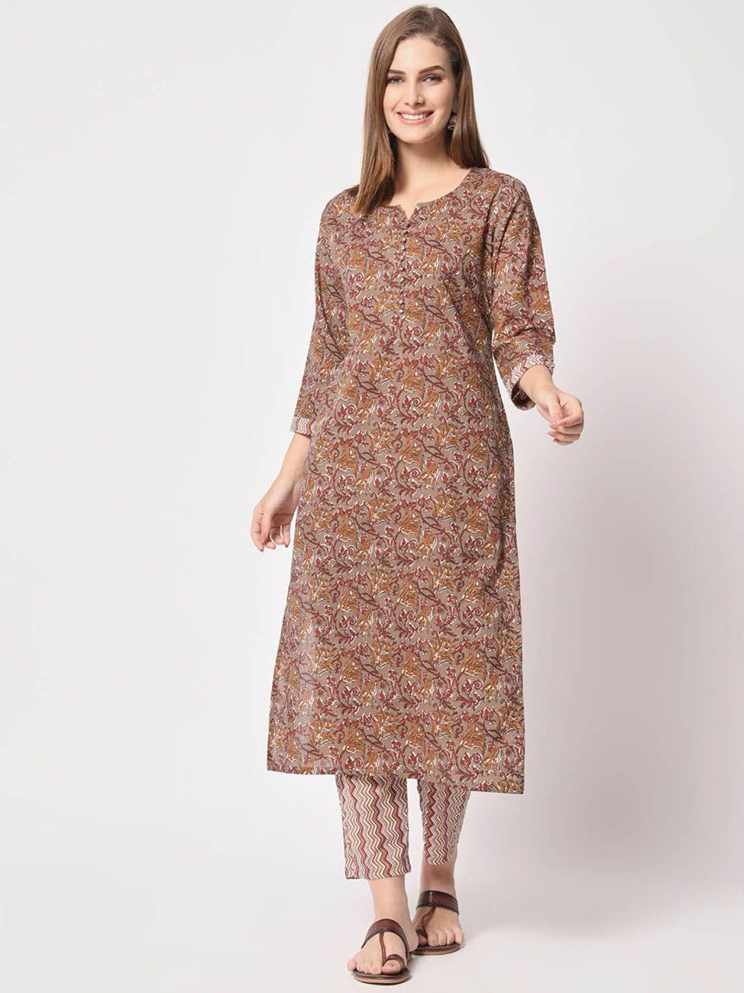 odette floral printed regular pure cotton kurta with trousers