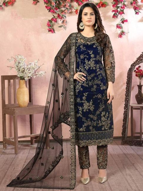 odette navy embroidered unstitched dress material