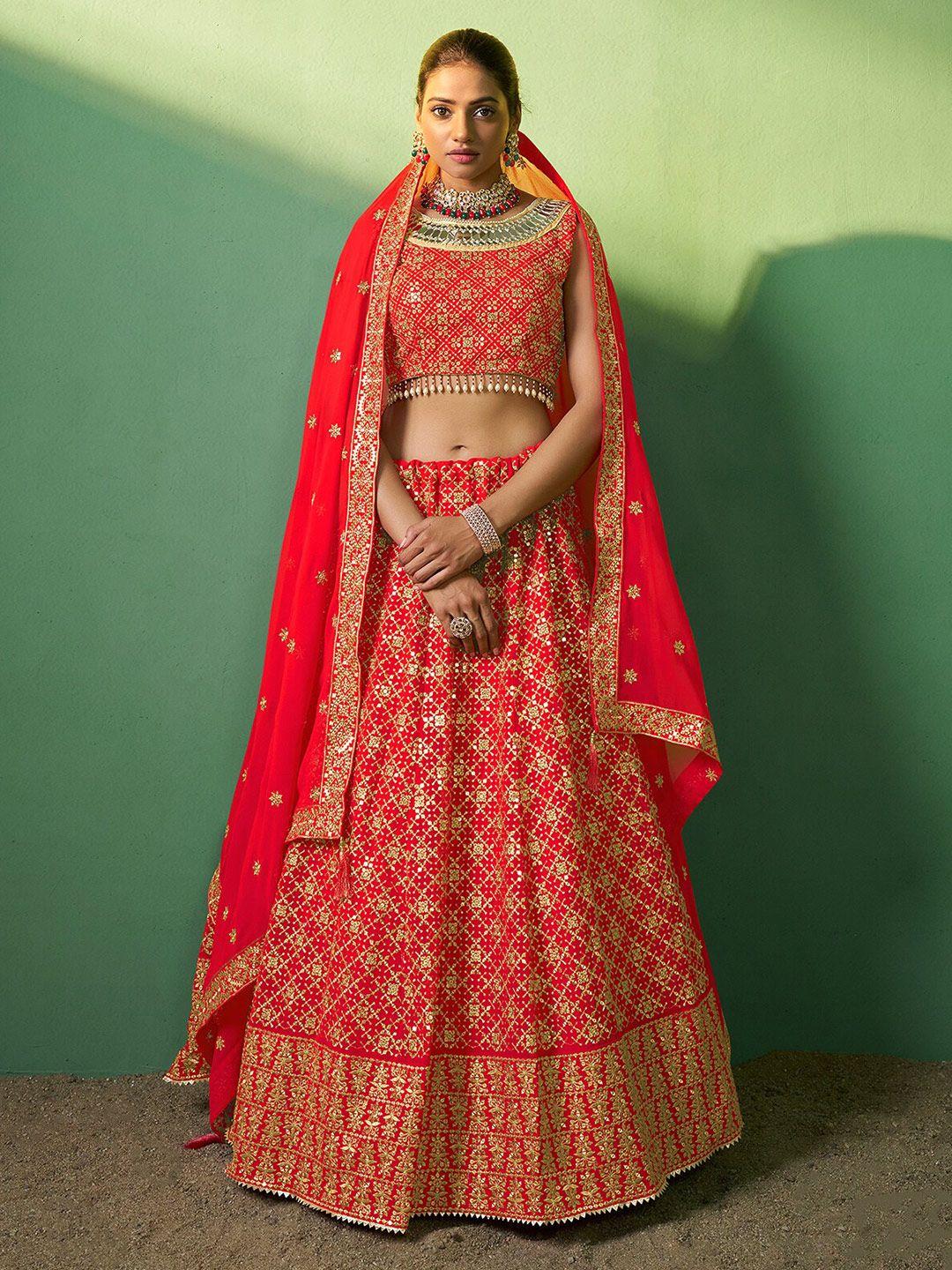 odette sequinned embroidered semi-stitched lehenga & unstitched blouse with dupatta