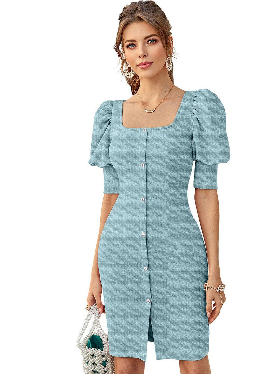 odette square neck puff sleeve acrylic a-line dress