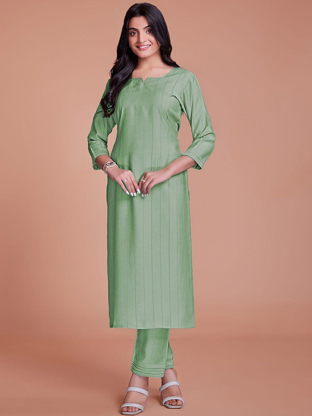 odette striped notched neck kurta with trousers