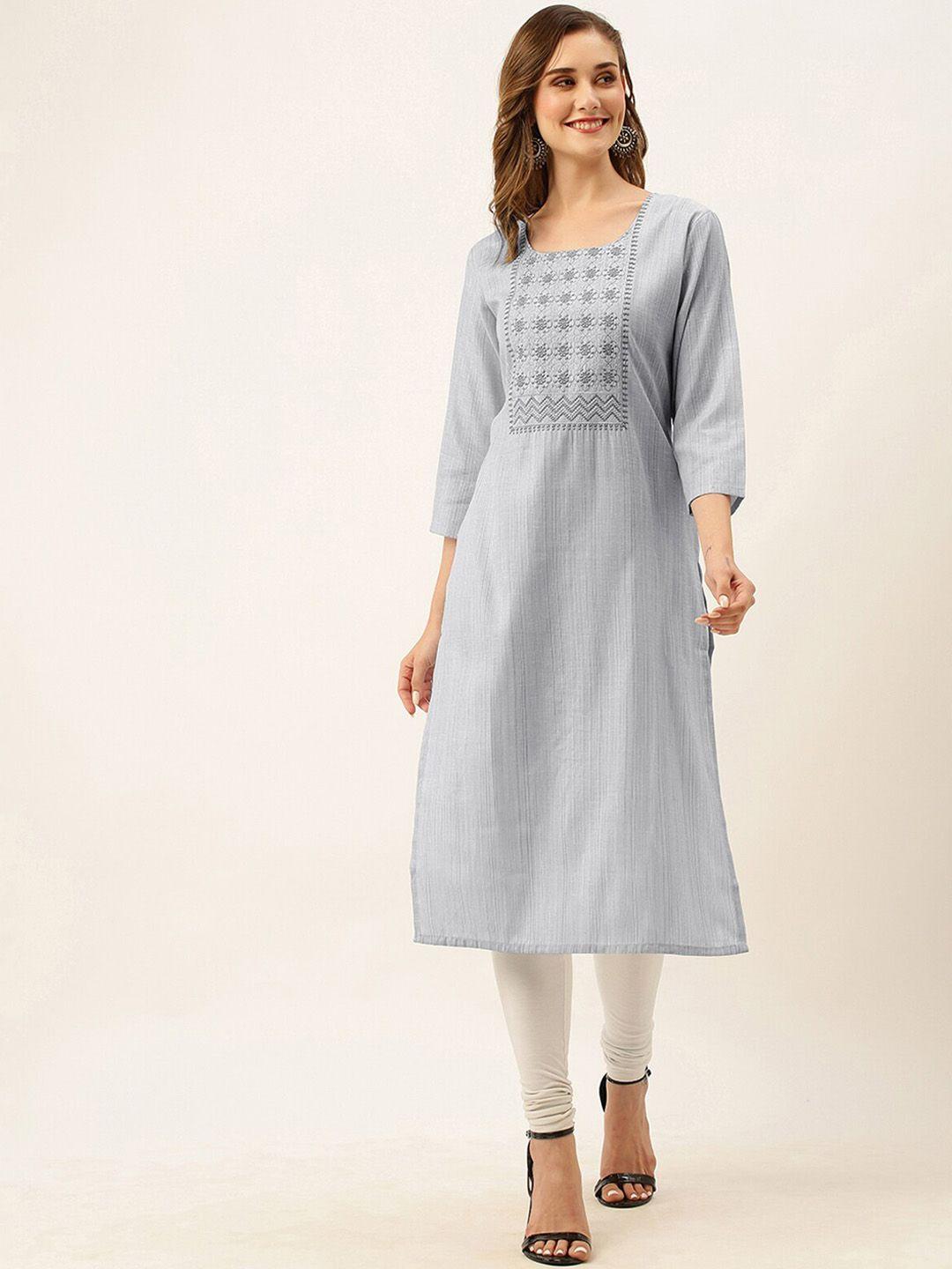 odette women grey embroidered kurta