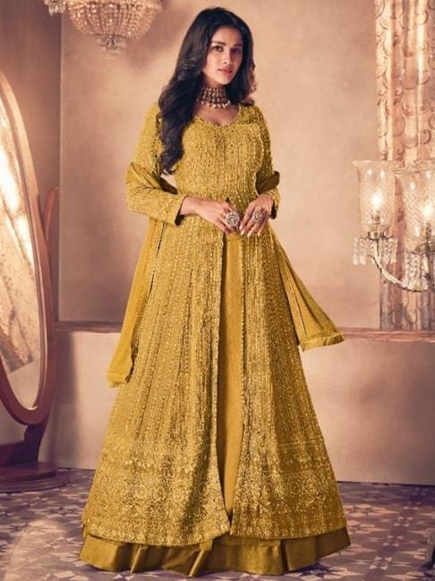 odette yellow embroidered unstitched dress material