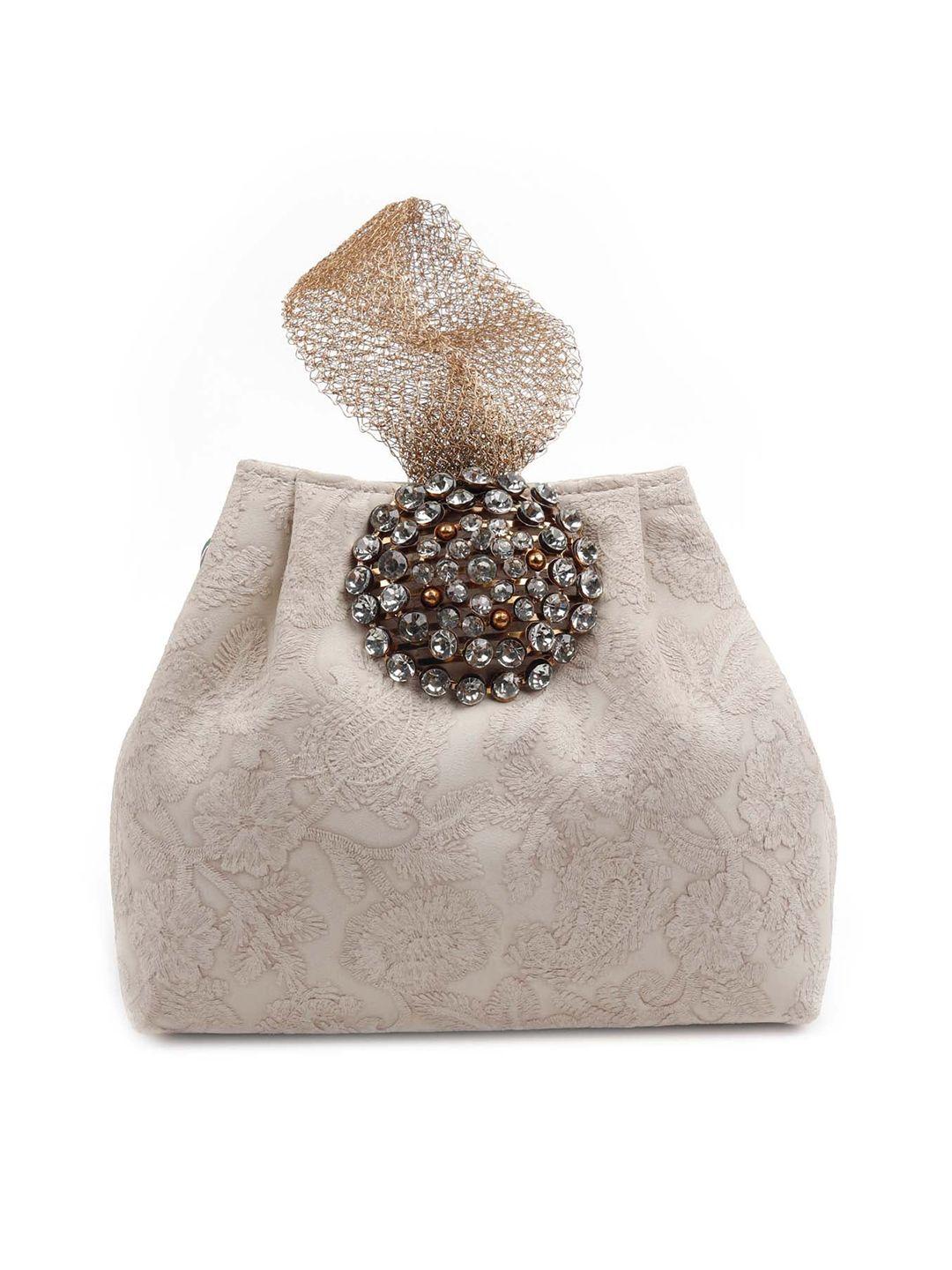 odette beige embellished pu swagger handheld bag