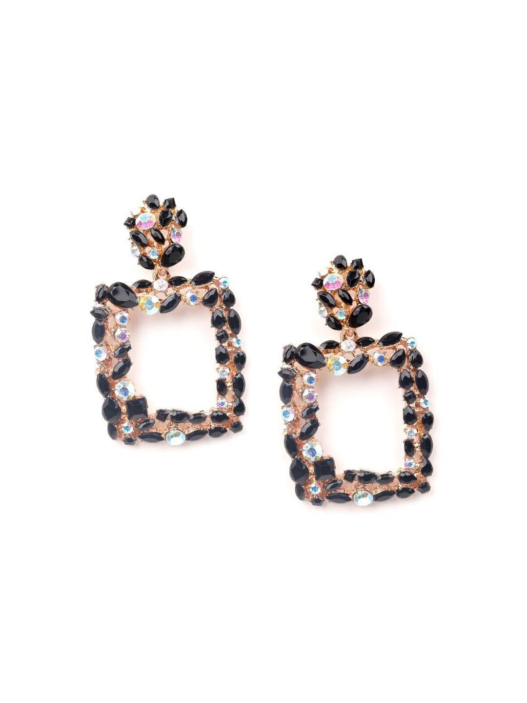 odette black & gold-toned square drop earrings