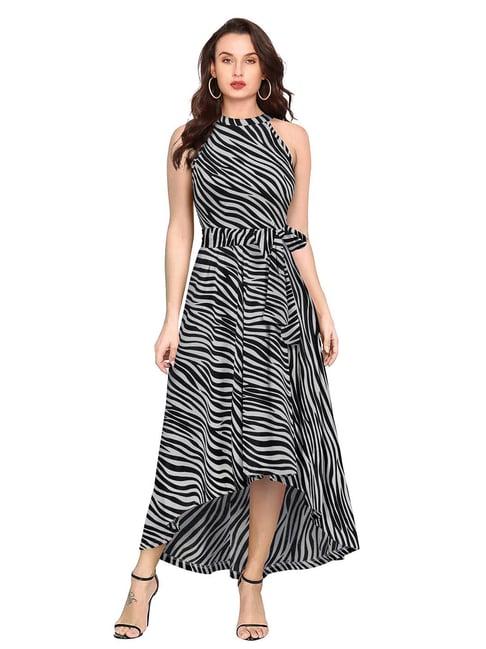 odette black & white printed high-low dress