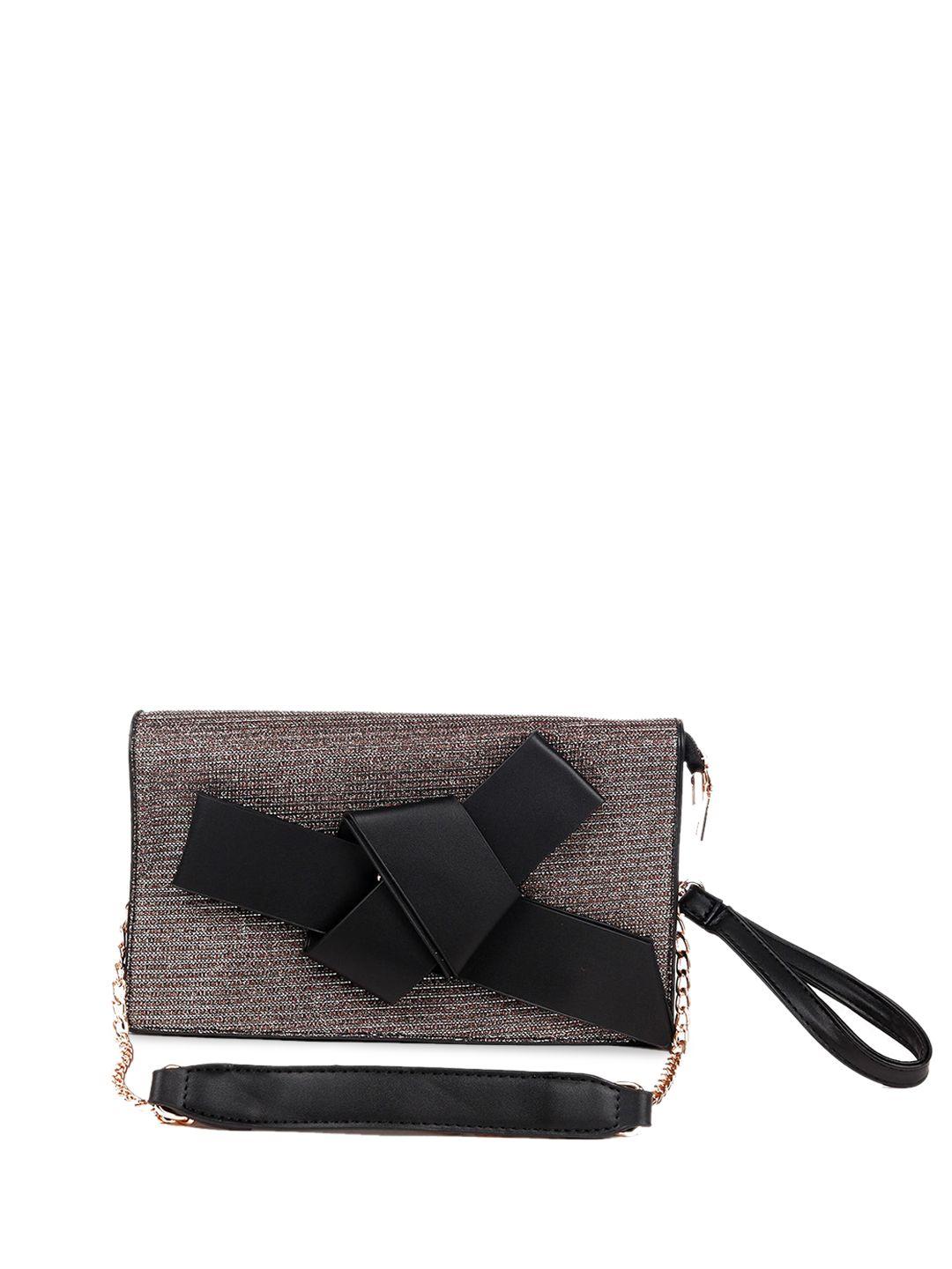 odette black colourblocked structured sling bag with bow detail