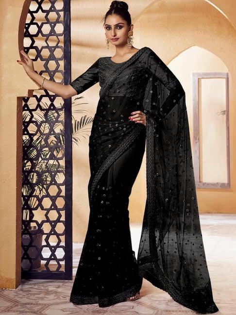 odette black embellished saree with unstitched blouse