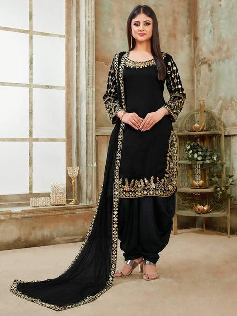 odette black embroidered unstitched dress material