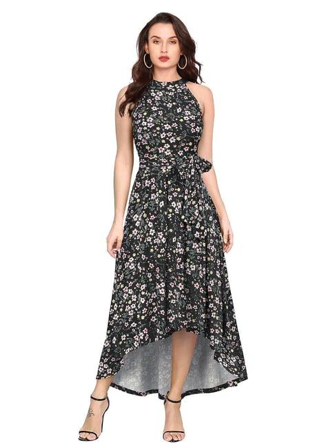 odette black floral print high-low dress