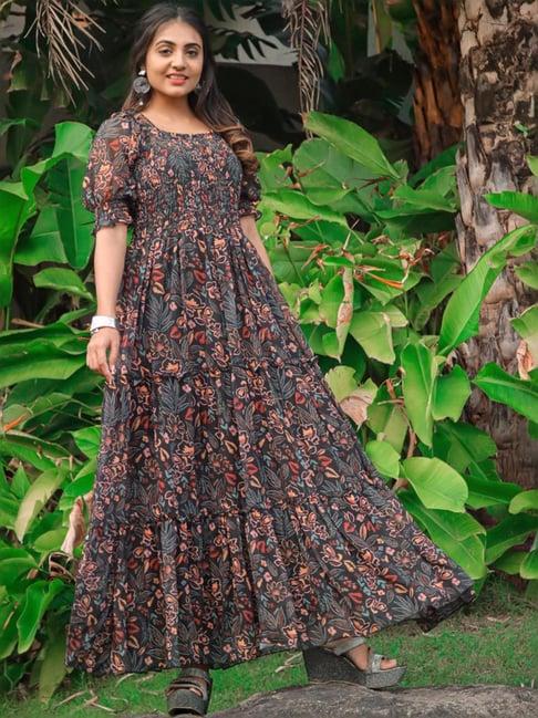 odette black floral print maxi dress