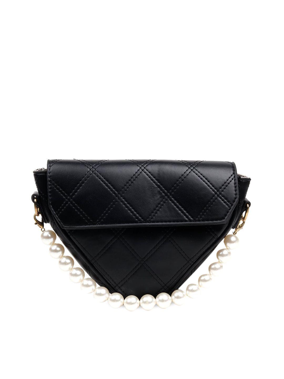 odette black geometric textured half moon sling bag with quilted