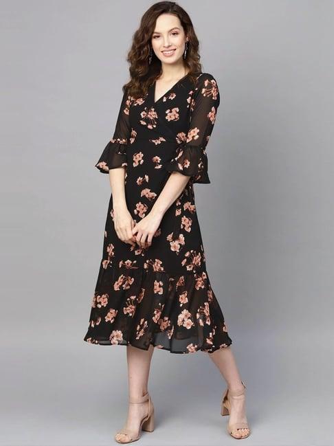 odette black printed a-line dress