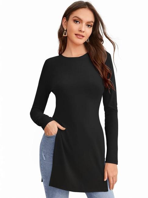 odette black regular fit long top