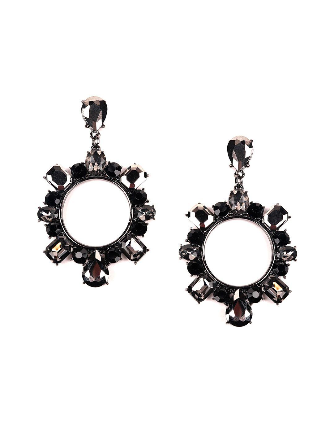 odette black stone studded oval drop earrings