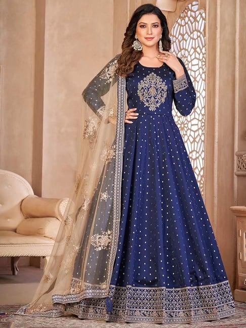 odette blue embroidered unstitched dress material