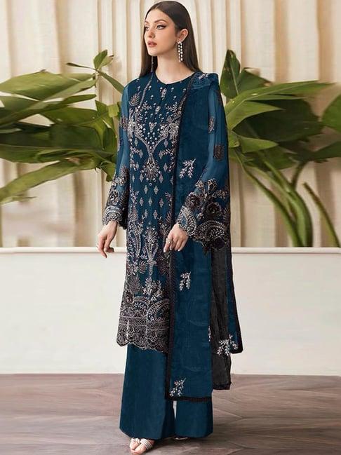 odette blue embroidered unstitched dress material