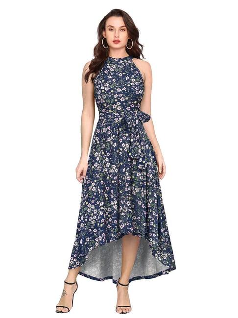 odette blue floral print high-low dress