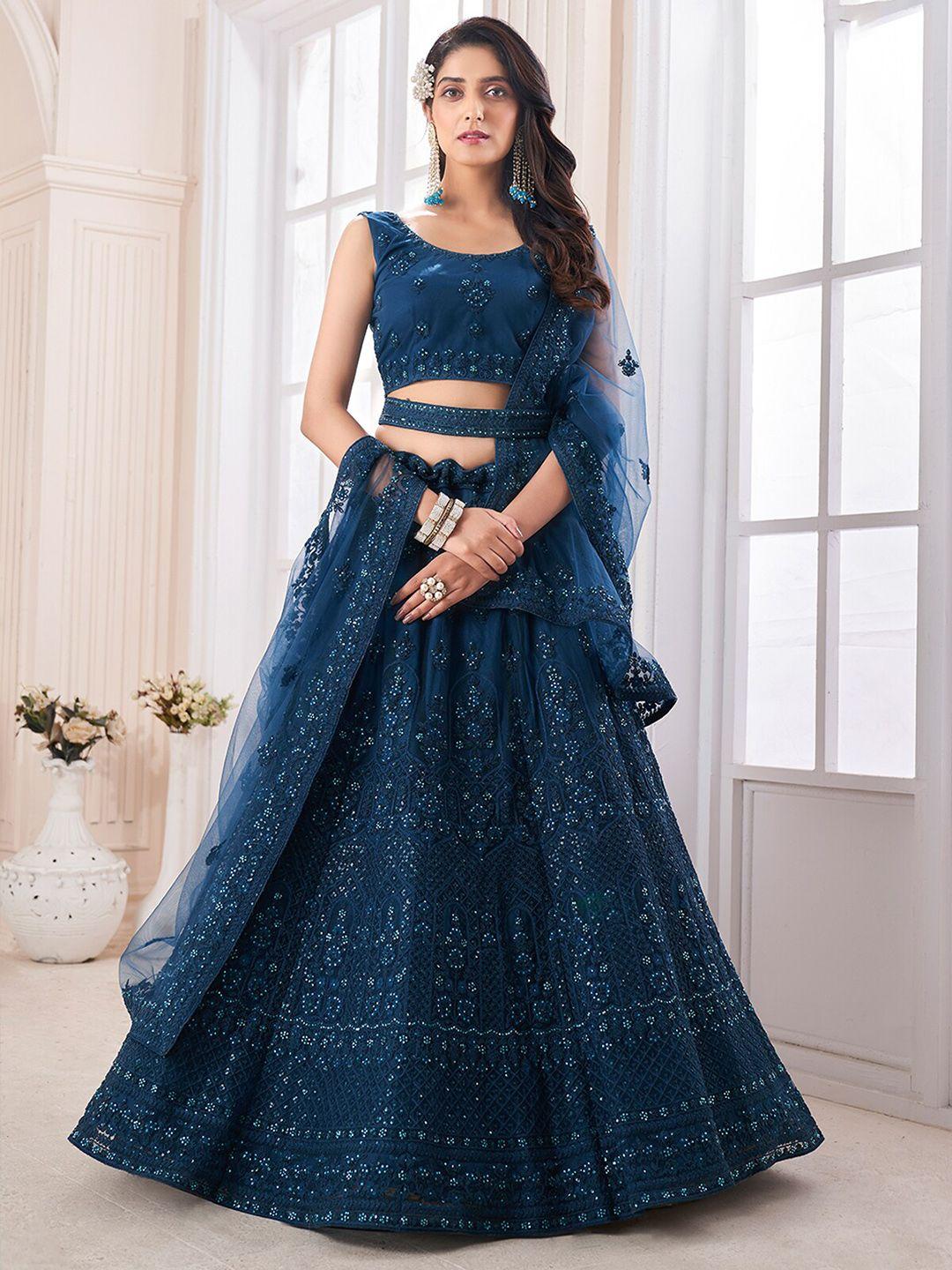 odette embellished beads and stones semi-stitched lehenga & unstitched blouse with dupatta