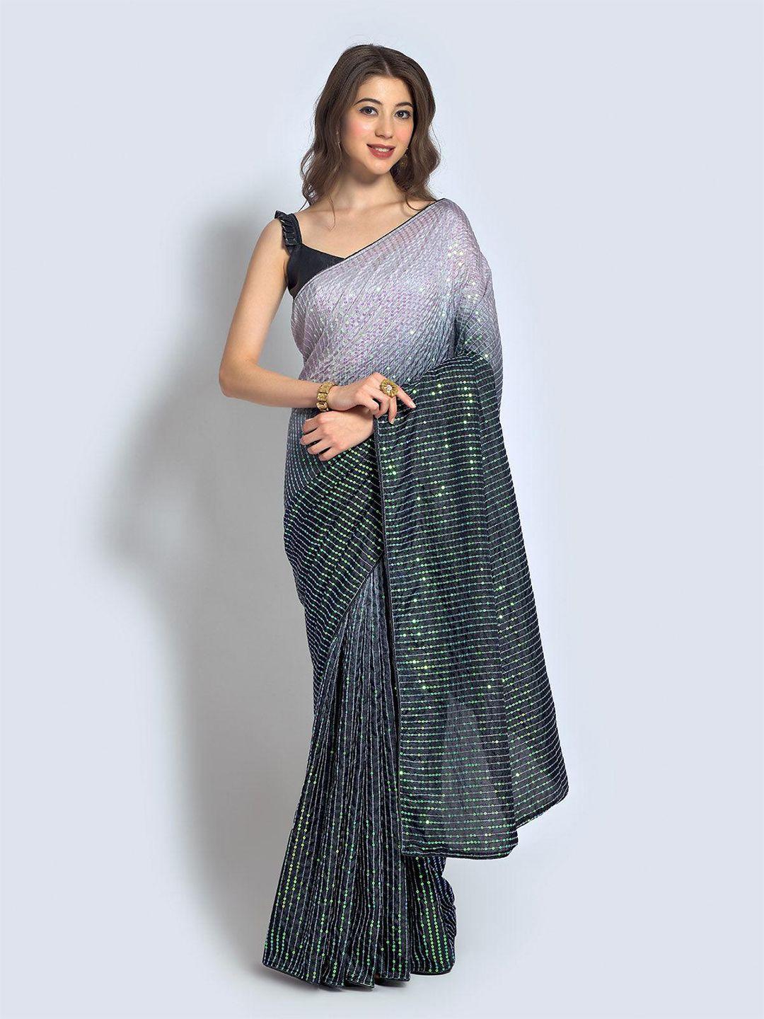 odette embellished sequined silk blend saree