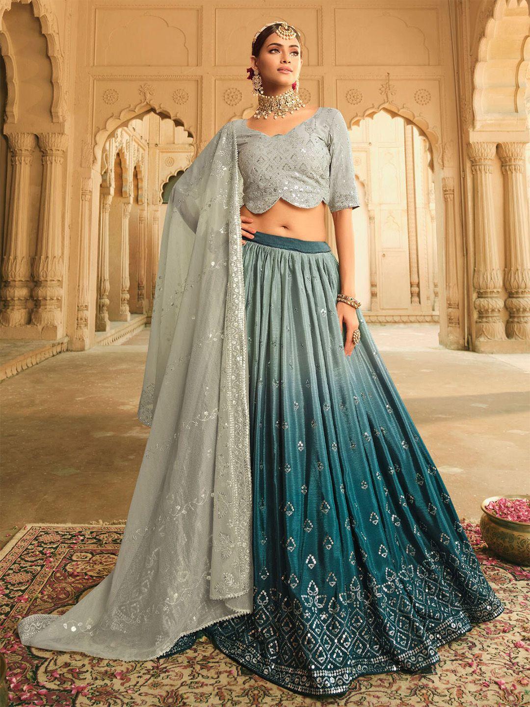 odette embellished sequinned semi-stitched lehenga & unstitched blouse with dupatta