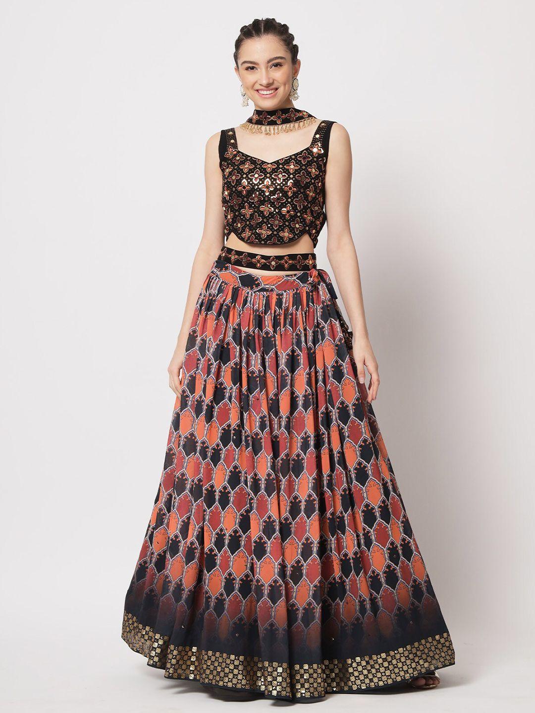 odette embellished sequinned semi-stitched lehenga & unstitched blouse with dupatta