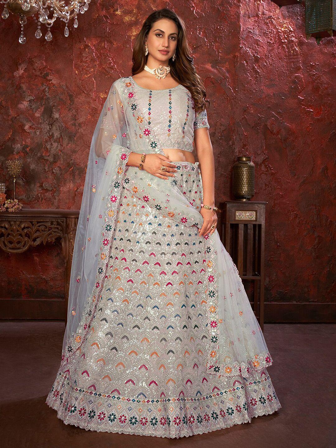 odette embellished sequinned semi-stitched lehenga & unstitched blouse with dupatta