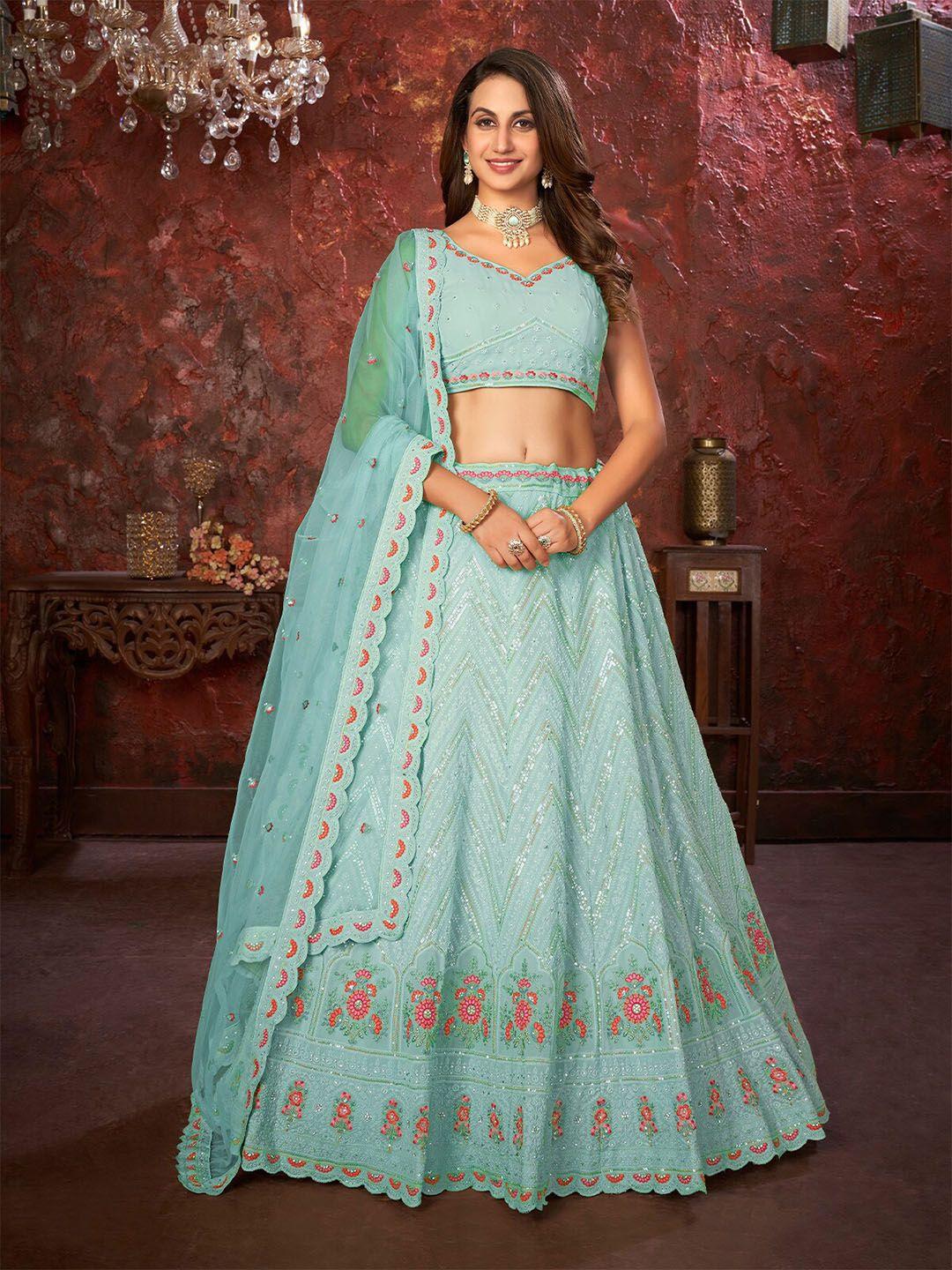 odette embellished sequinned semi-stitched lehenga & unstitched blouse with dupatta