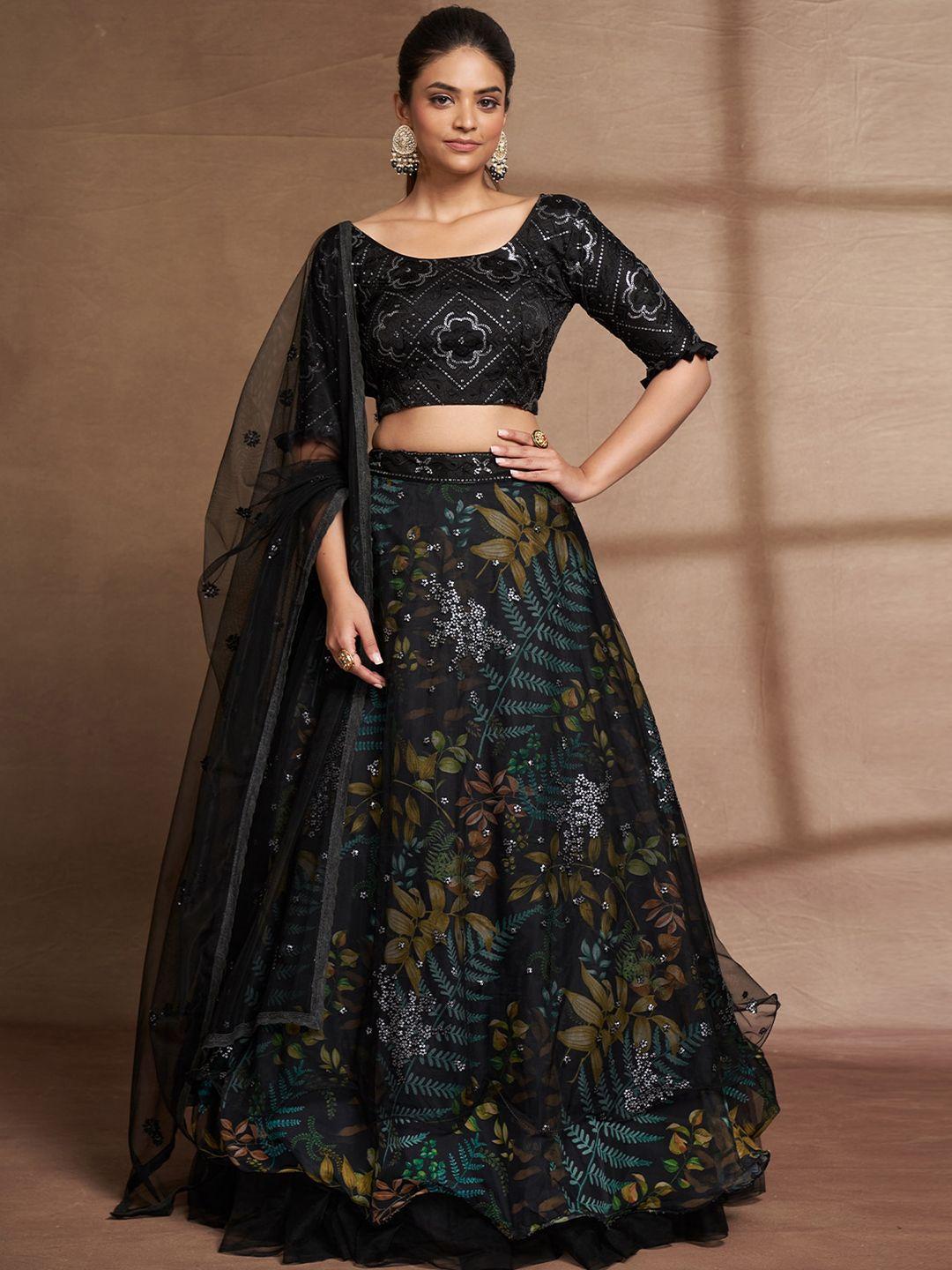 odette embellished thread work semi-stitched lehenga & unstitched blouse with dupatta