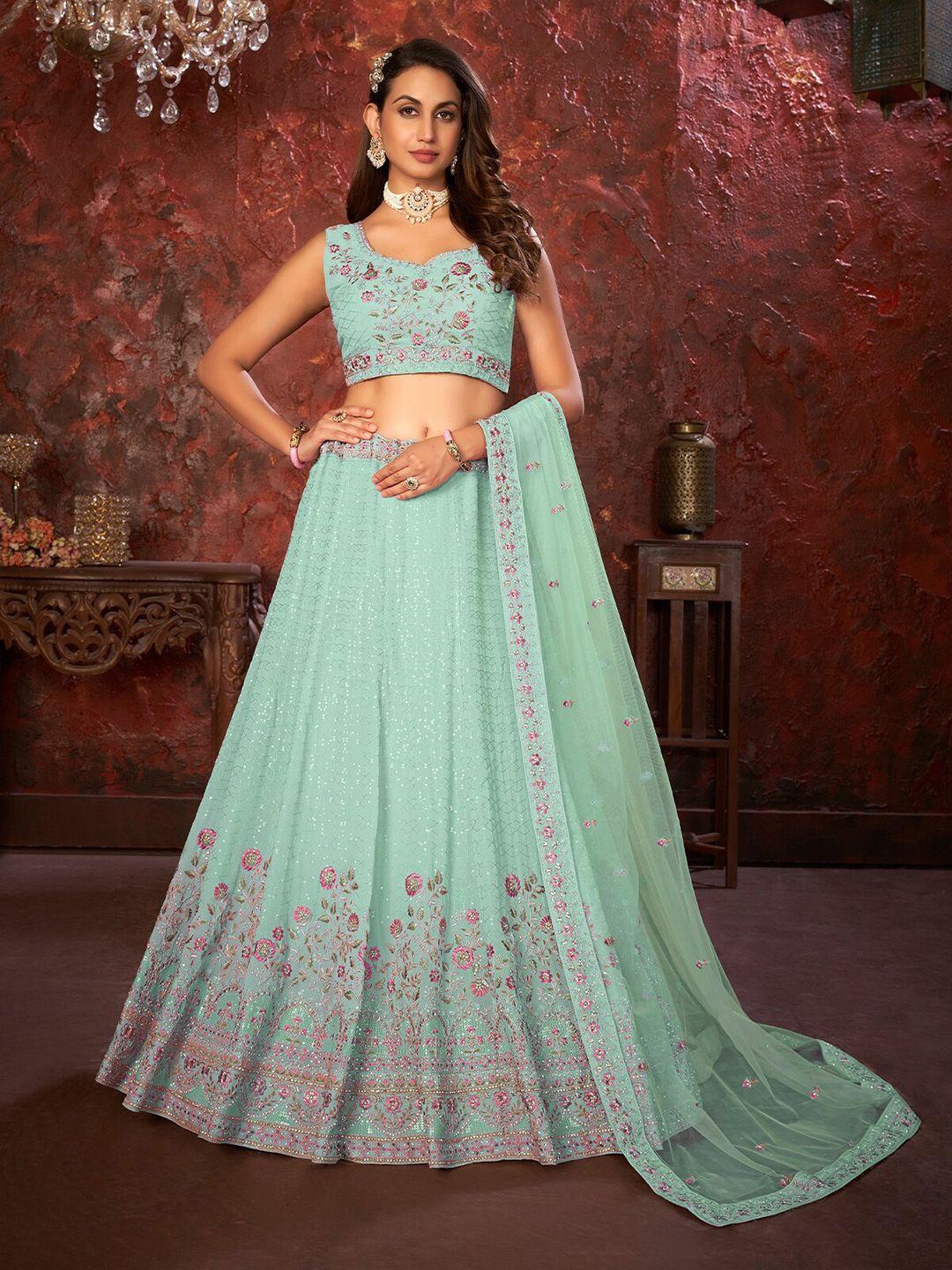 odette embroidered beads and stones semi-stitched lehenga & unstitched blouse with dupatta