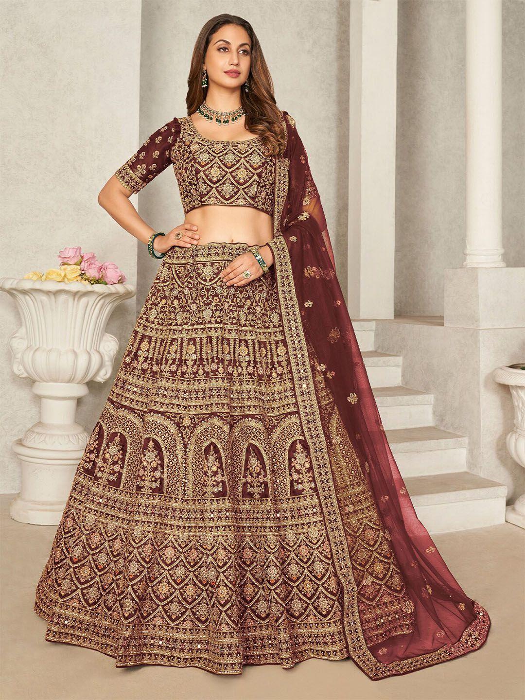 odette embroidered beads and stones semi-stitched lehenga & unstitched blouse with dupatta