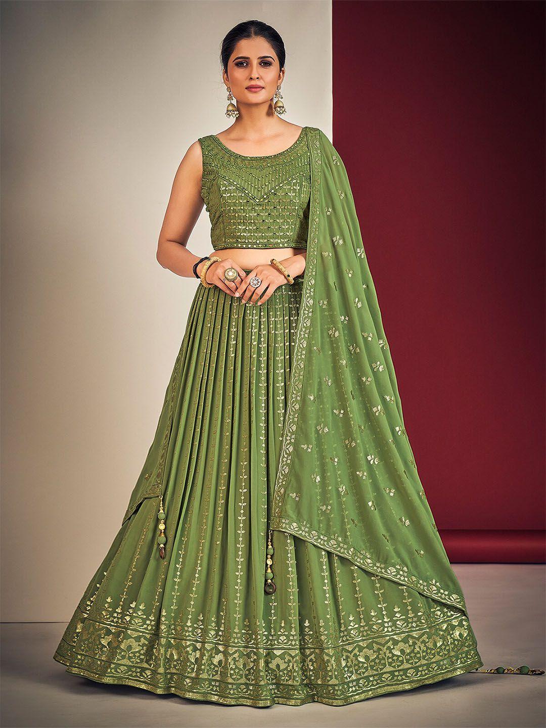 odette embroidered mirror work georgette ready to wear lehenga & blouse with dupatta