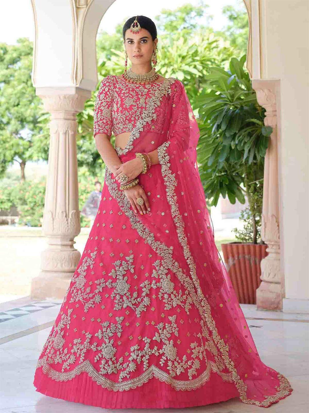 odette embroidered semi-stitched lehenga & unstitched blouse with dupatta