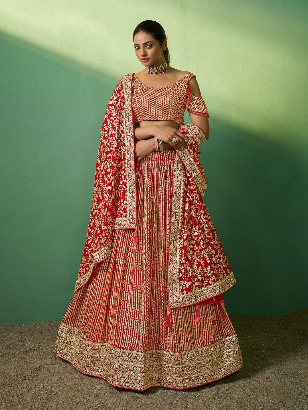 odette embroidered semi-stitched lehenga & unstitched blouse with dupatta