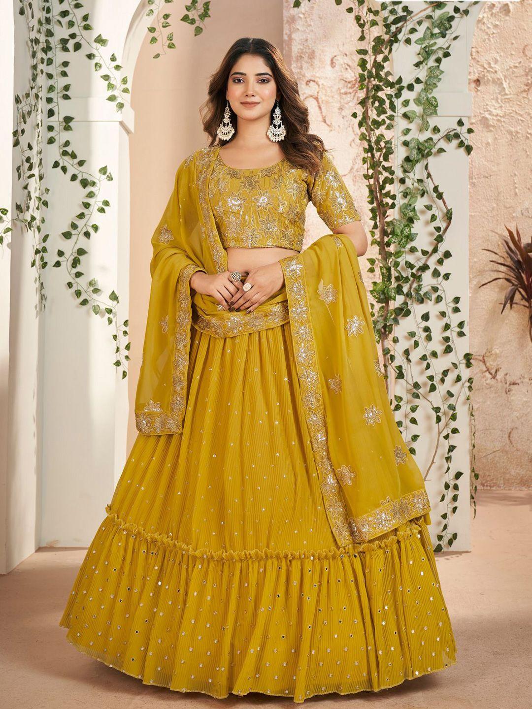 odette embroidered sequinned semi-stitched lehenga & blouse with dupatta