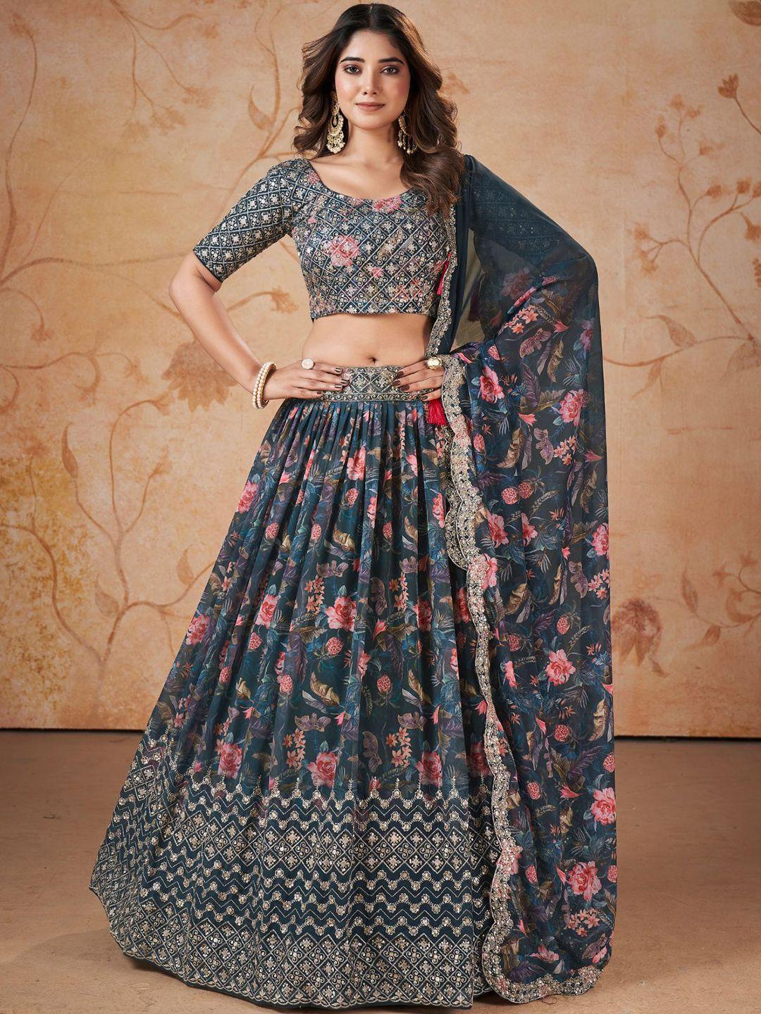 odette embroidered sequinned semi-stitched lehenga & blouse with dupatta