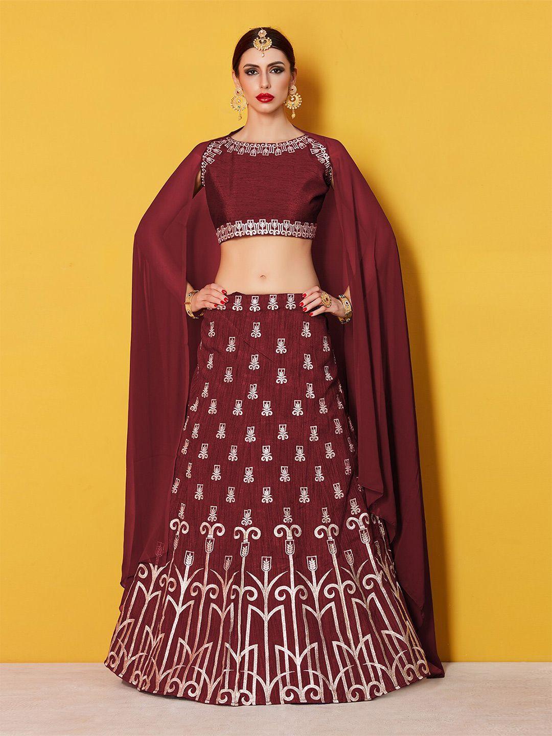 odette embroidered thread work semi-stitched lehenga & unstitched blouse with dupatta