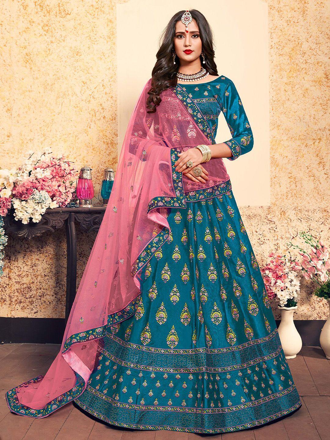 odette embroidered thread work semi-stitched lehenga & unstitched blouse with dupatta