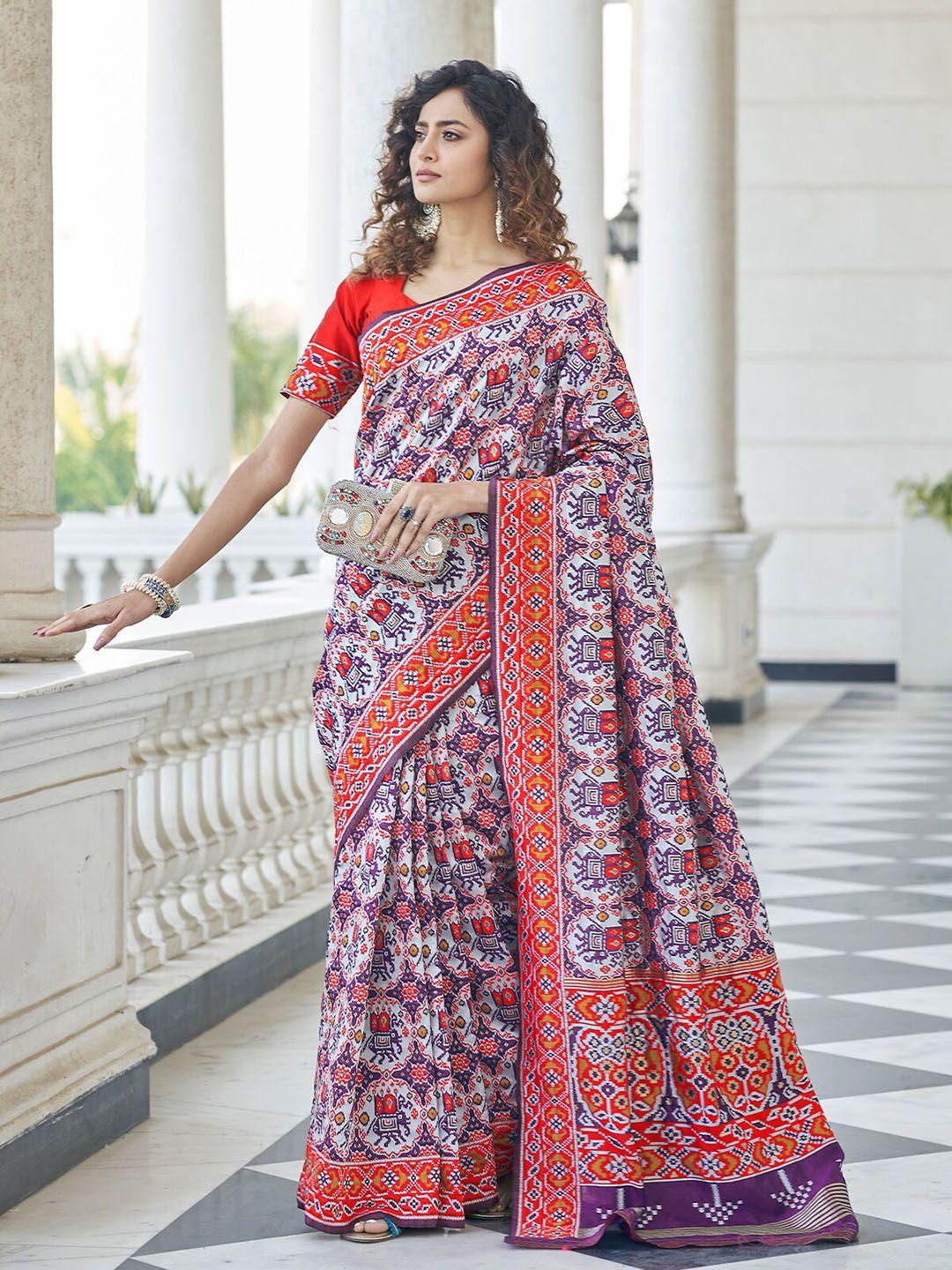odette ethnic motifs printed silk blend saree