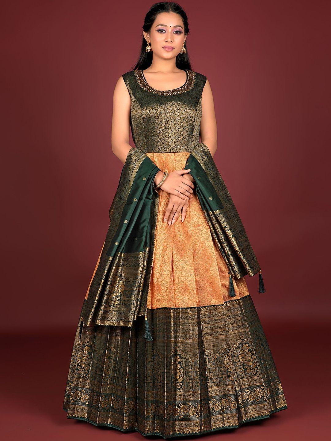 odette ethnic motifs woven design banarasi silk gown ethnic dress with dupatta