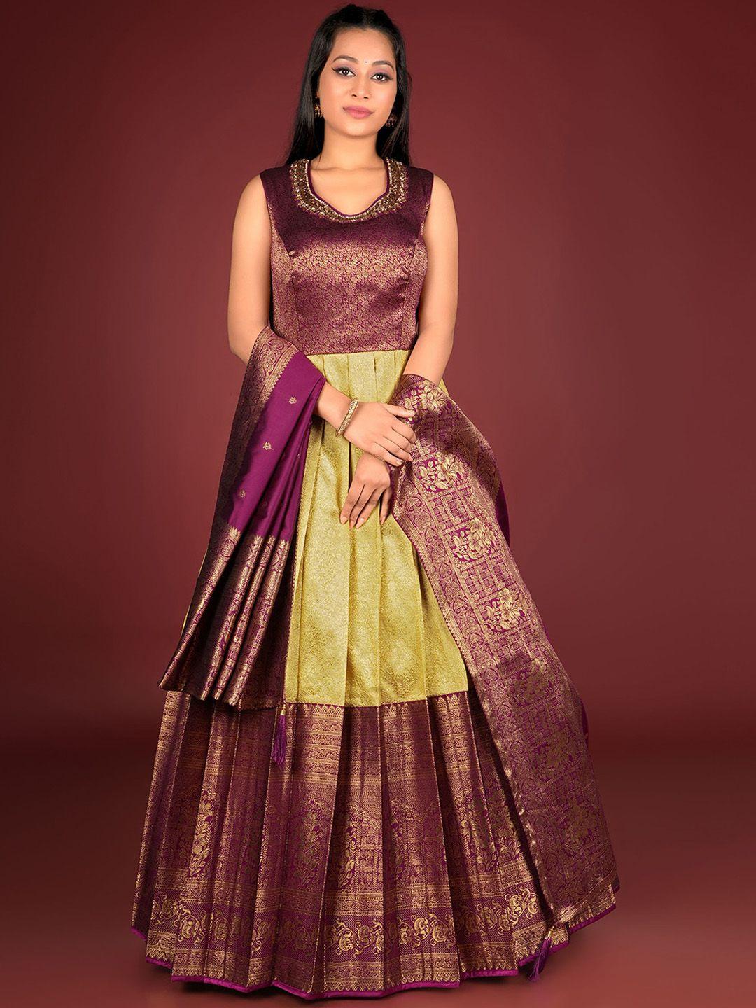 odette ethnic motifs woven design silk fit & flare ethnic dress with dupatta