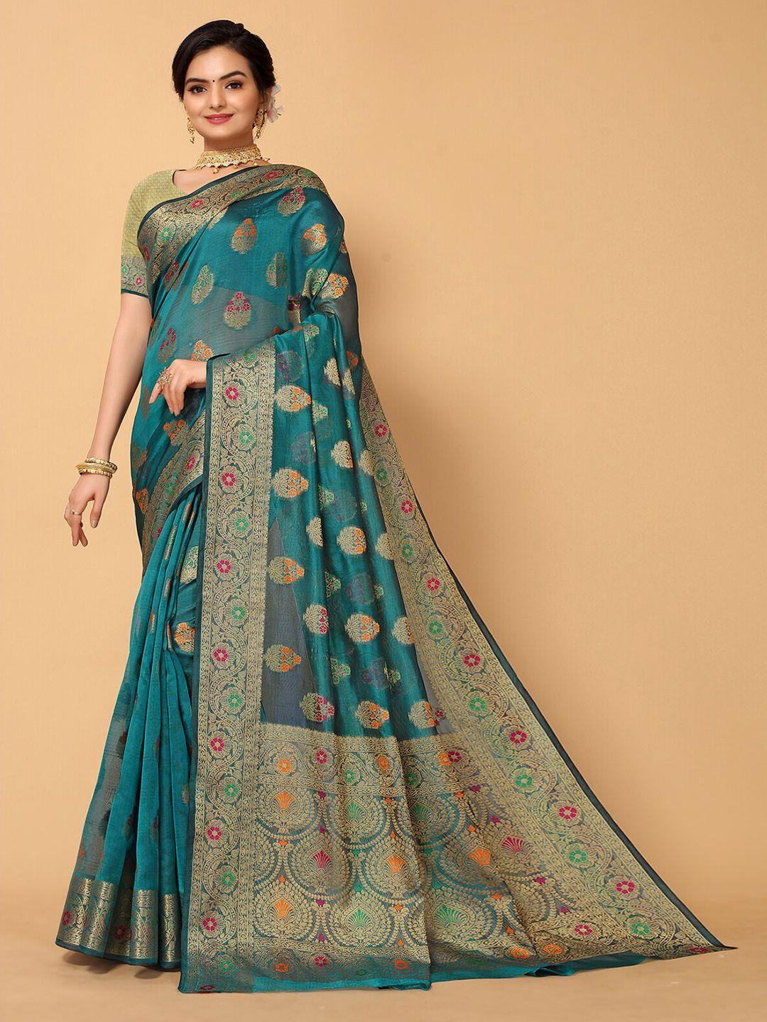 odette ethnic motifs woven design zari organza saree