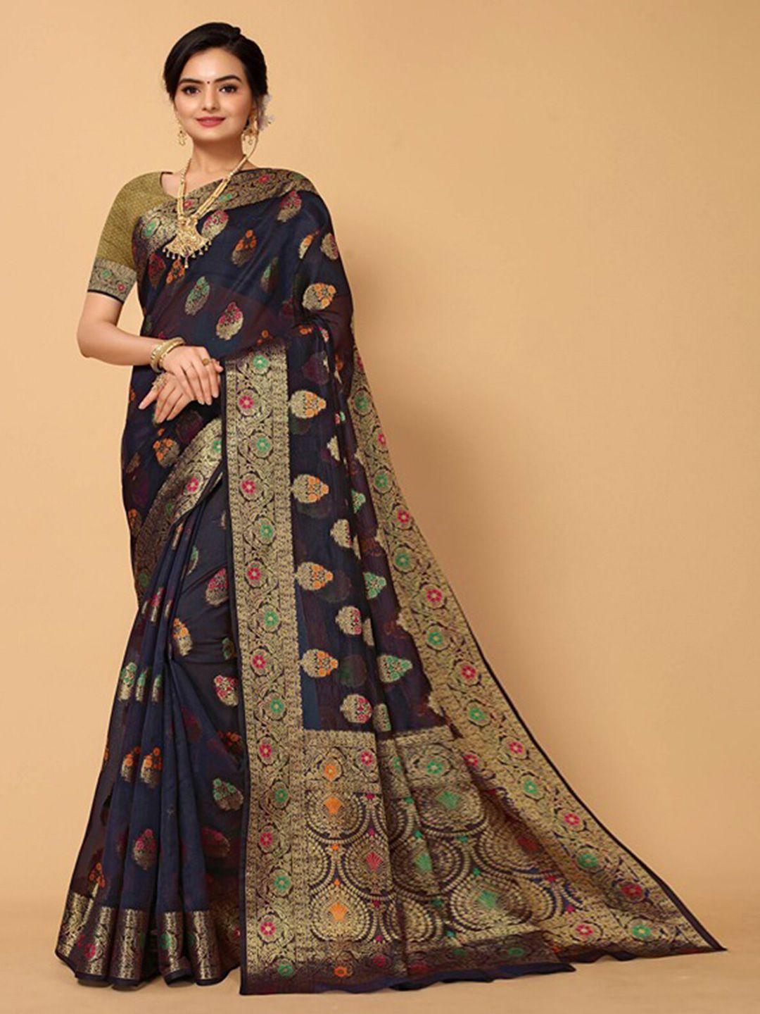 odette ethnic motifs woven design zari organza saree