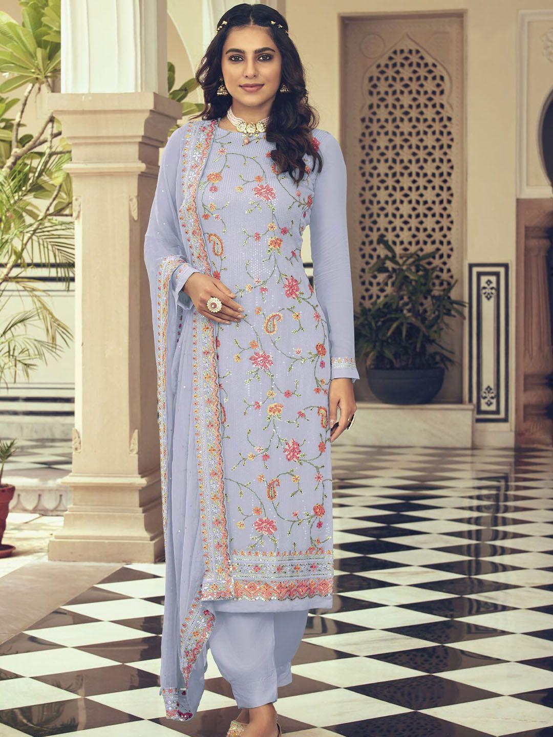 odette floral embroidered kurta with salwar & with dupatta