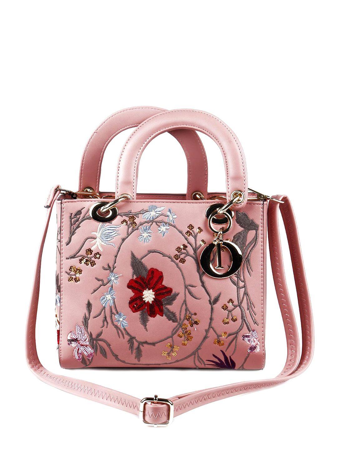 odette floral embroidered leather structured handheld bag