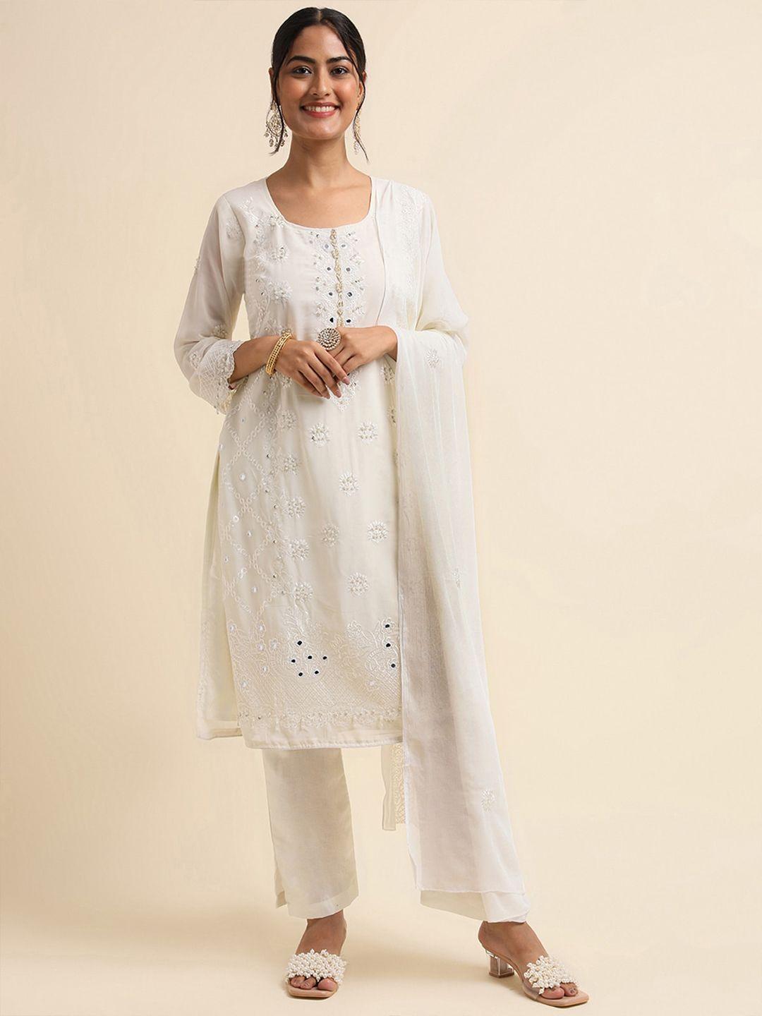 odette floral embroidered mirror work kurta & palazzos with dupatta